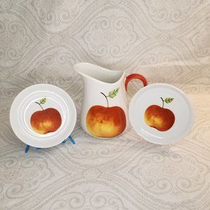 Porcelain de Paris "Les Fruits" Apple Design Small Drink Pitcher 2 Snack Plates